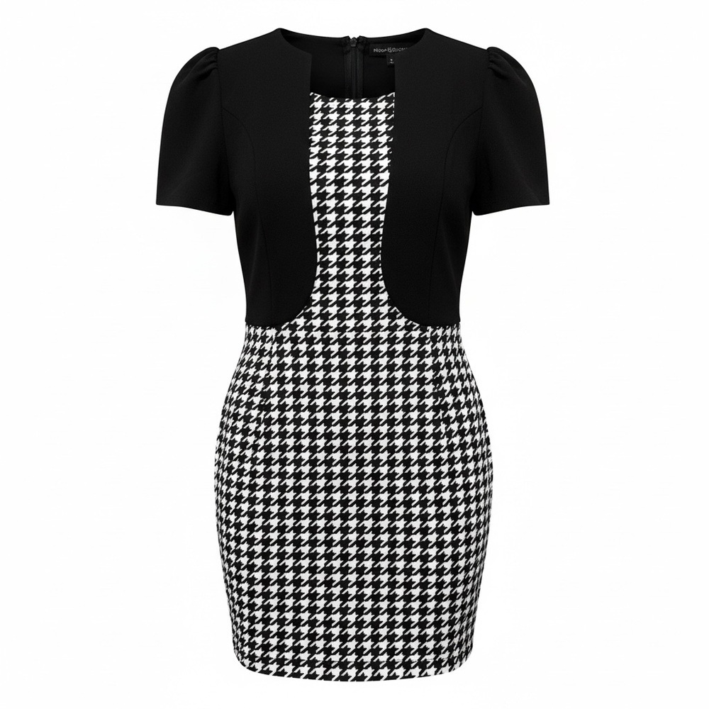 SHEIN Black and White Houndstooth Mini Dress